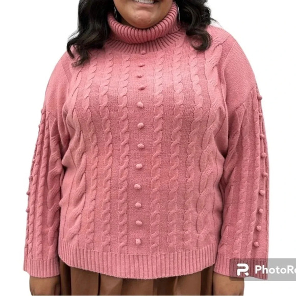 Eloquii Blush Pink Cable-Knit Turtleneck Sweater, Size - Picture 1 of 3